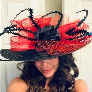Black and red derby hat